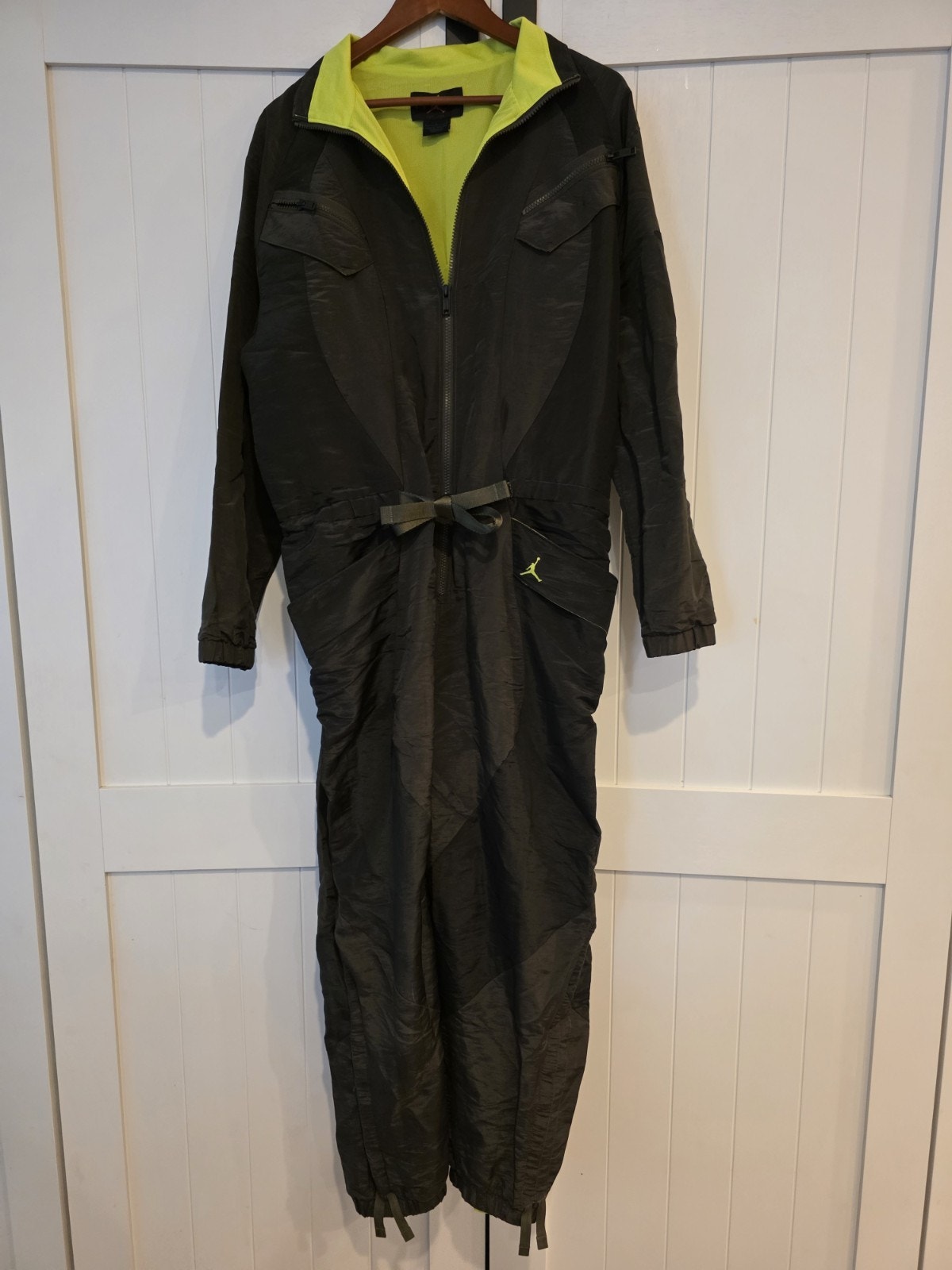 Women's Jordan Flight Suit Jumpsuit Black Green Neon Full Zip One Piece Size L